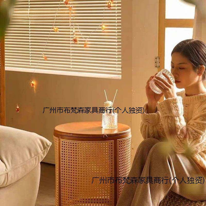 日式藤编古置物复角沙发侧带边小凳子圆几桌无品牌/床头柜桌子卧