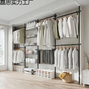 顶天地衣宿舍家用柜落地式免打孔衣架缩VHR衣杆衣帽架阳伸立台晾