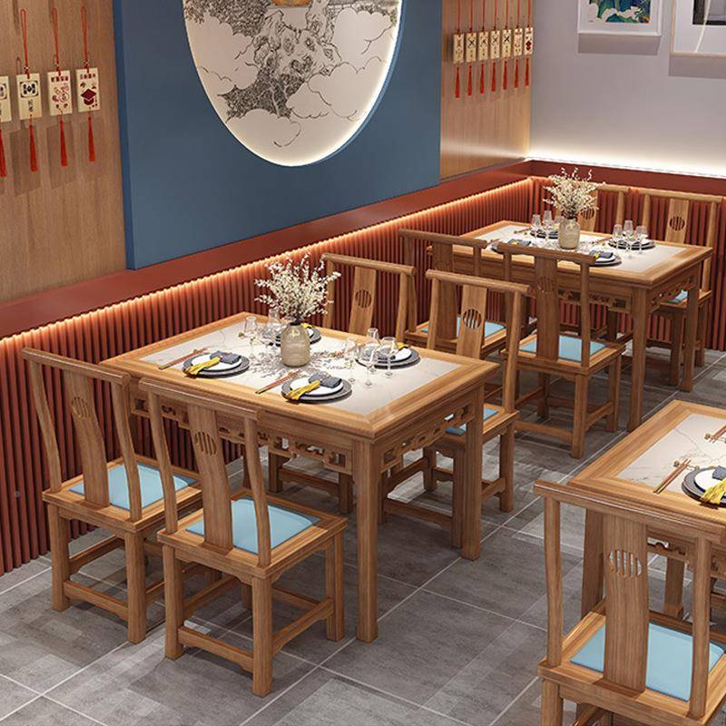 实木包边雕花湘菜馆农家乐新中式卡座沙椅发川46餐饭厅店桌组合