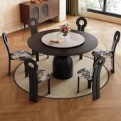 中古风蜡木圆桌带转盘小户型663 白蜡圆形饭白桌复古木黑色全实桌