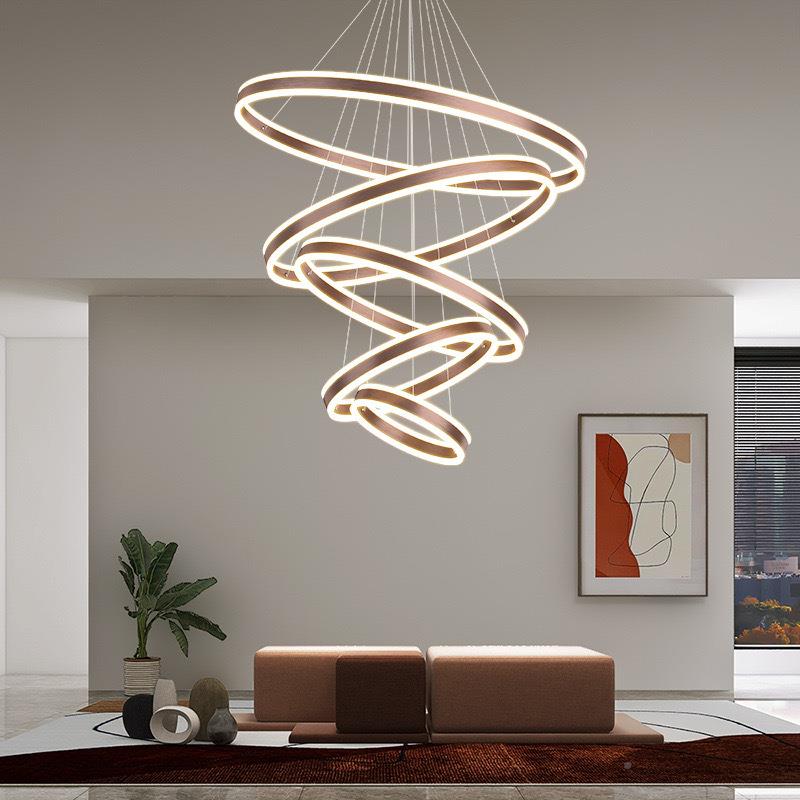 现简圆约客代厅灯具909大气复式楼大楼梯环环轻奢上下发光形餐厅