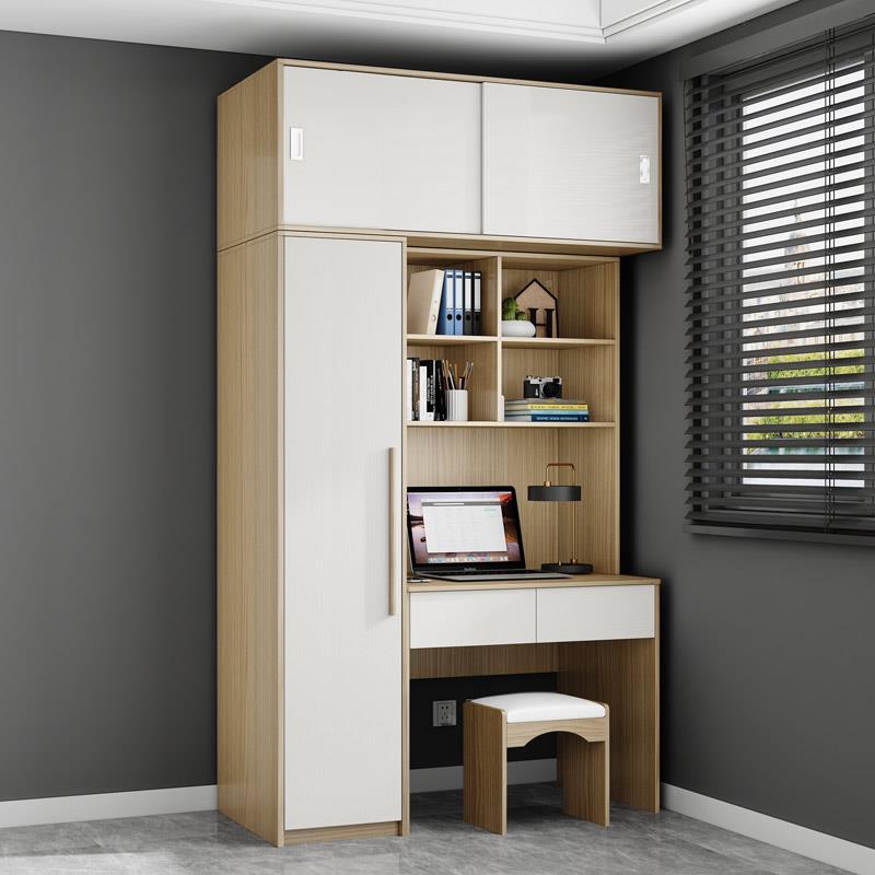 #代约现小户型家用卧室体连体书桌柜儿童学503习桌电脑桌衣柜简一