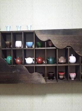 新中式博架墙上壁挂式茶具收纳架客架厅WKP置子物挂墙紫砂壶古格