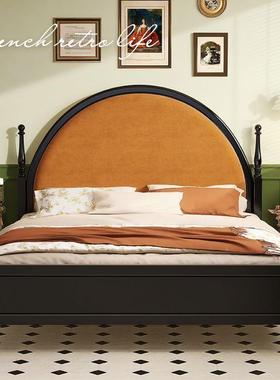 复古美欧式实木床储主卧双人中古包风实木床黑色现代简MIG约物软