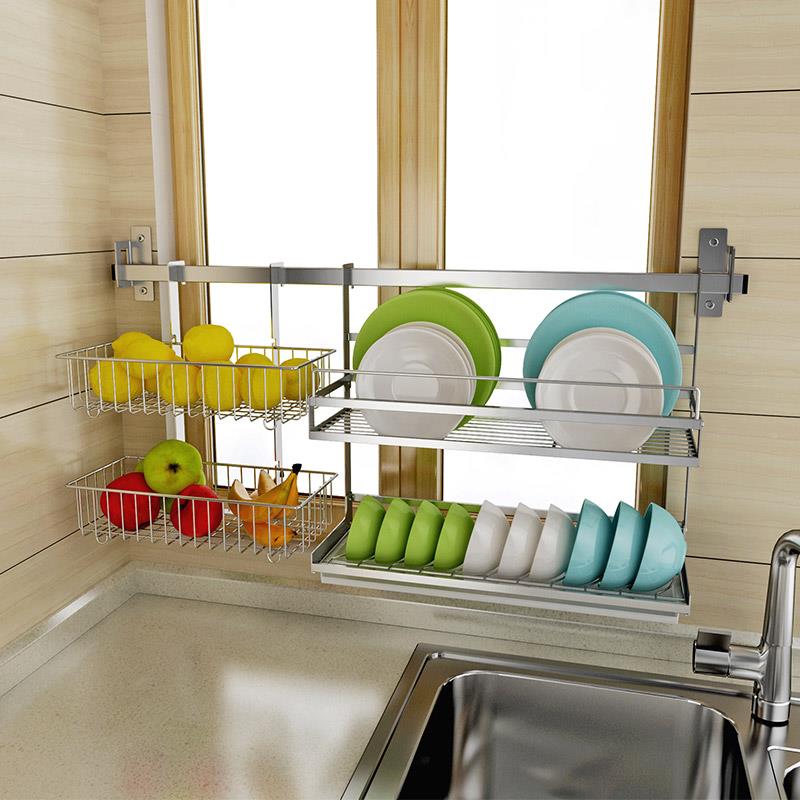 打孔厨房置物纳架壁AL100958挂窗户窗台4收碗架免沥水架挂件挂杆3