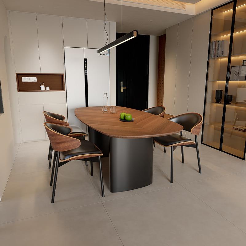 法式中古风实木餐桌椅组合现代长方形简约小户型家用椭圆形饭桌