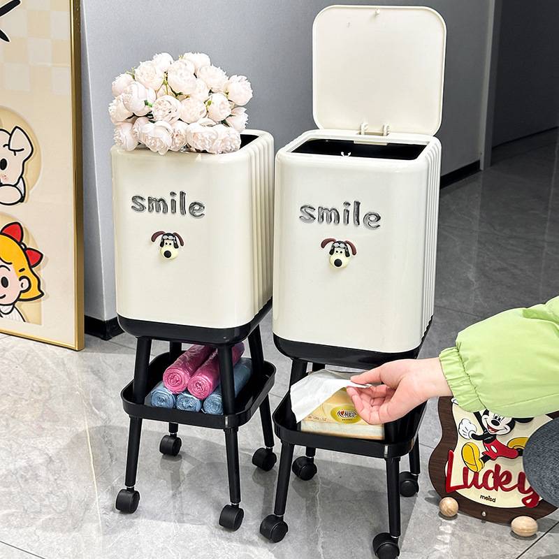 免弯腰垃圾桶家用高颜值轻奢客厅卧室厨房卡通可爱卫生间厕所纸篓