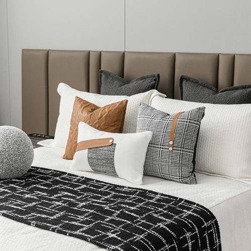 意式轻奢酒店样板房软装床品组合黑白咖多件套床旗抱枕别墅装饰