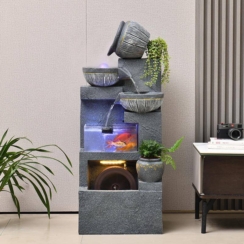 跨境欧式简约假山流水喷泉加湿器风水轮鱼缸客餐厅玄关开业小摆件