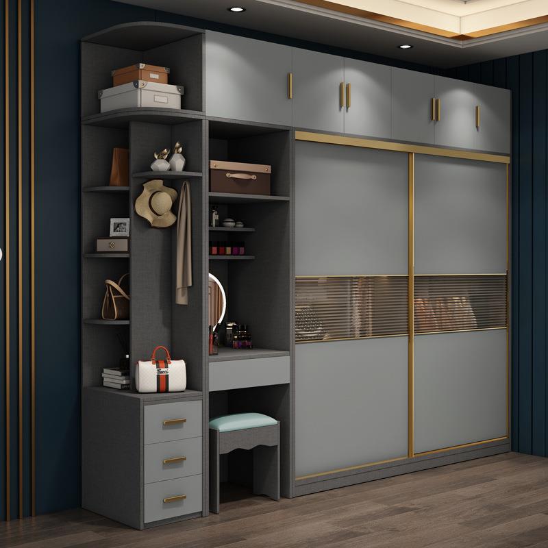 实木衣柜家用卧室轻奢现代简约推拉移门经济型带梳妆台大柜子