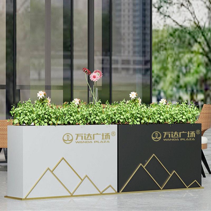 现简约业铁艺花花箱创意商街小花区户外绿植花373盆售楼部架箱组