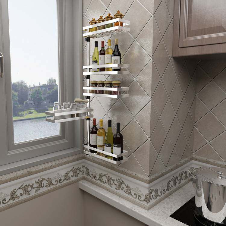 免打孔厨房置物架壁挂调料架304不锈钢可旋转多层角架角落