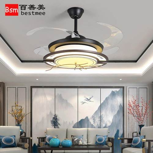 新中式吊扇灯现代42寸客厅大灯遥控隐形电风扇灯古典大厅餐厅灯具