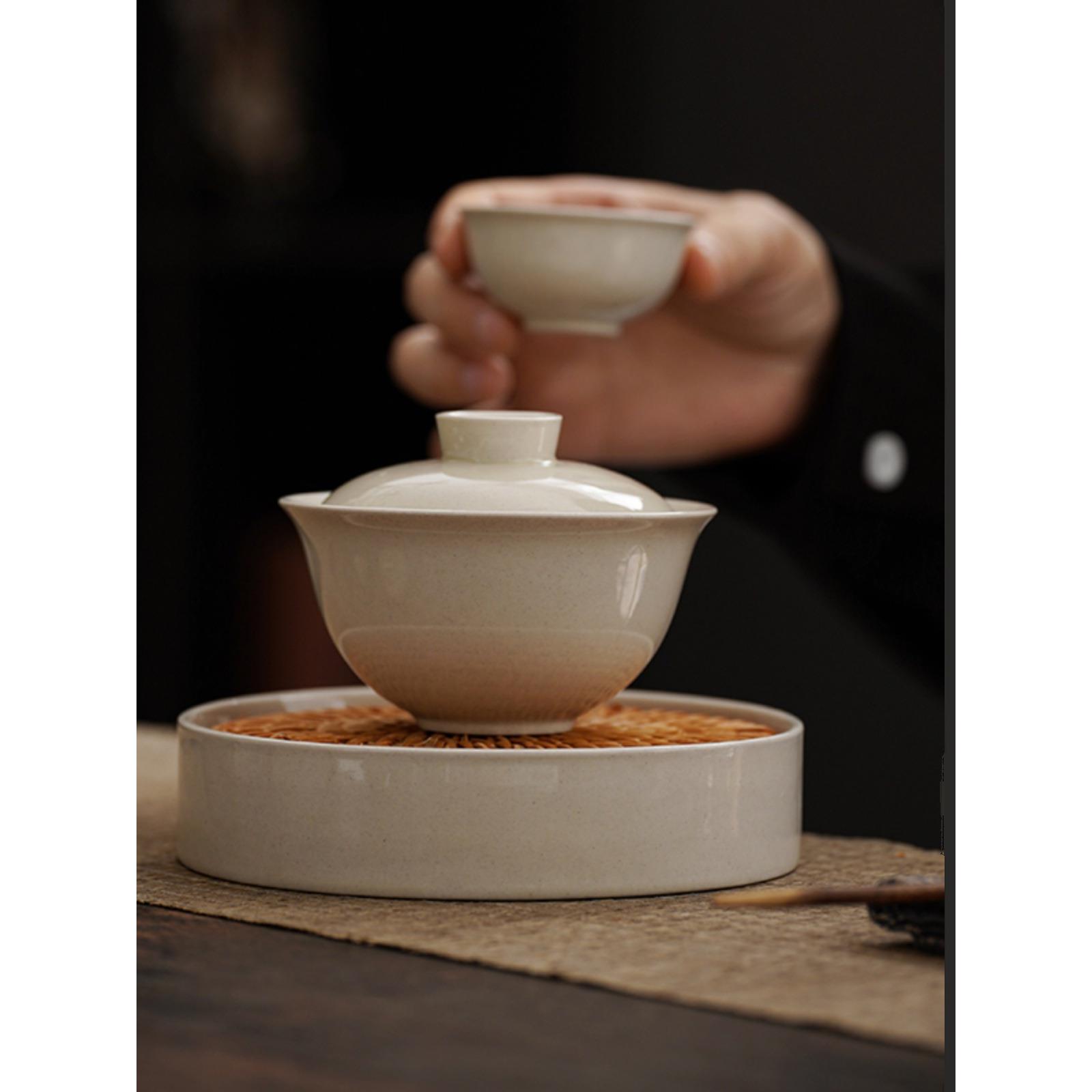 陶瓷养壶承茶具储水干泡台茶盘托盘藤编手工日式托盘建水茶道新品