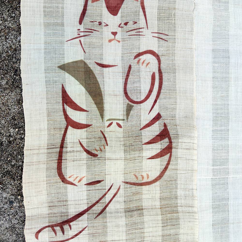 日式招财猫印花手织苎麻门帘卧室厨房客厅隔断棉麻布艺帘风水帘