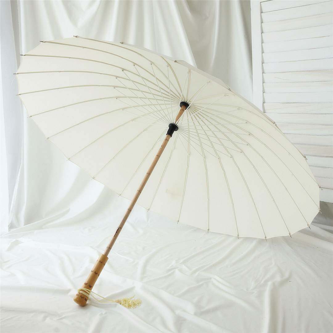 ?雨伞复古风汉中国风木质直柄伞24骨竹伞黑白男女长柄伞晴
