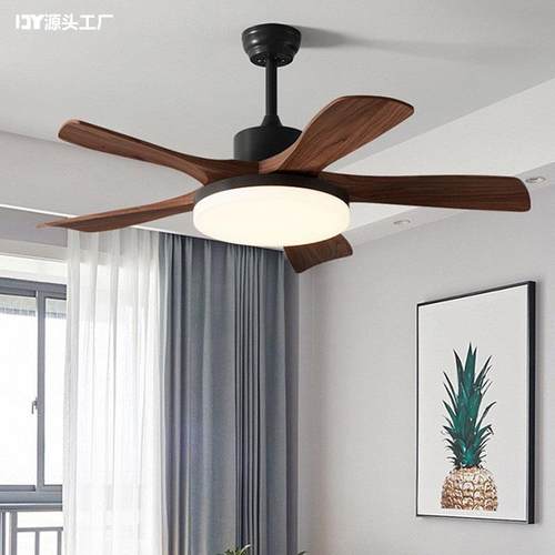 中古风扇灯吊扇灯客厅卧室书房餐厅灯实木静音新中式胡桃木色灯具