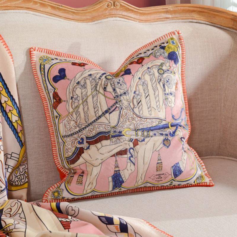 高档时尚锦狐绒印花抱枕软装客厅沙发轻奢直角锁边装饰方靠枕靠垫