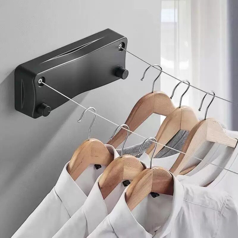 隐形伸缩晾衣绳免打孔卫生间阳台双线挂衣绳室内家用收缩钢丝绳子