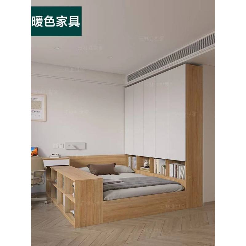 小户型榻榻米床带书桌床柜一体床组合实木气压床空间利用单人套装