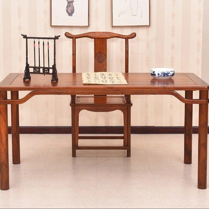 中式实木画案书法桌教师桌椅北方榆木