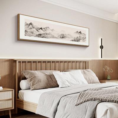 潇湘云景新中式水墨风景画原木风民宿茶室客厅壁画卧室床头装饰画