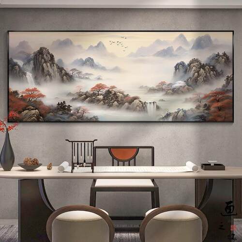 大芬油画村客厅装饰画聚宝盆风景山水画沙发背景挂画现代简约壁画