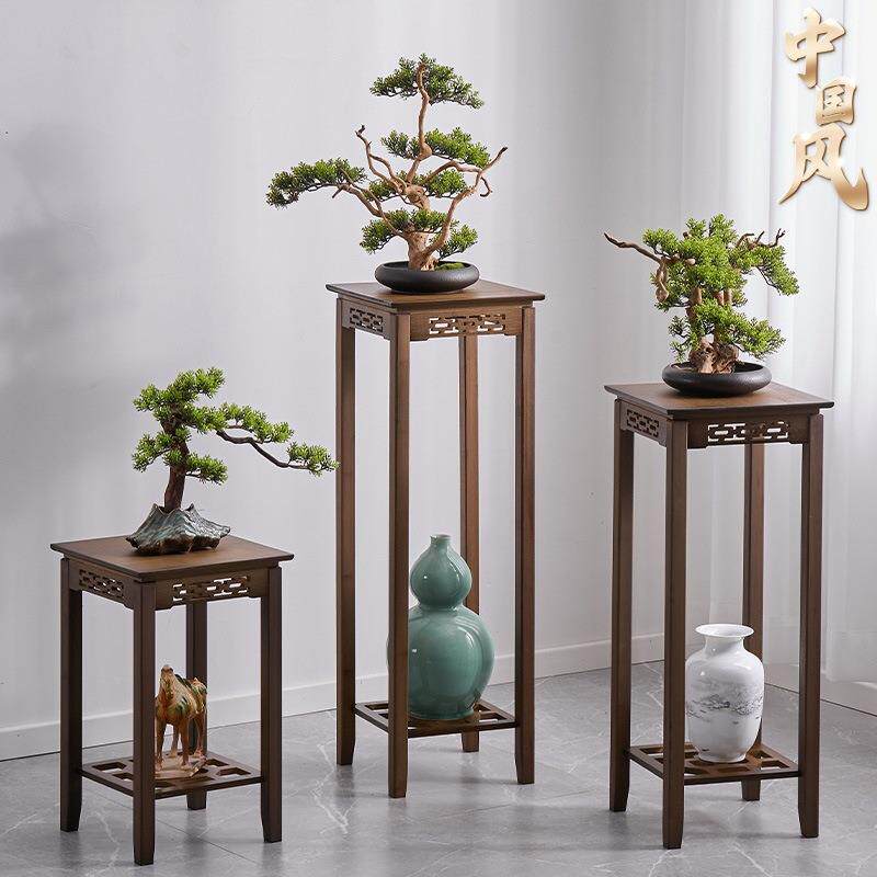 新中式花盆架楠竹雕刻复古花架置物架室内阳台加高盆栽展示龚之荣