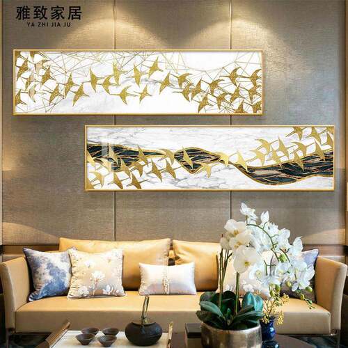 飞鸟中式卧室床头装饰画后现代抽象横版客厅挂画酒店宾馆房间墙画