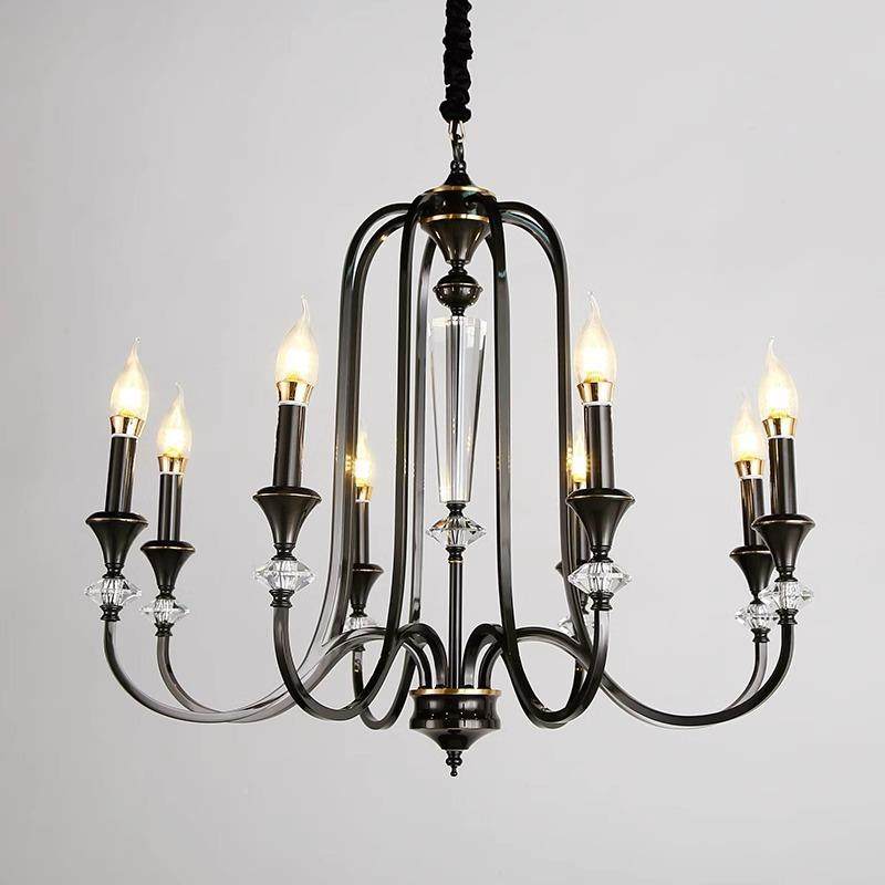 法式复古客厅吊灯美式楼梯中古黑色餐厅卧室灯南洋风蜡烛水晶灯具,家装灯饰光源,智能吊灯,淘宝优惠券,粉丝福利购,淘宝优惠卷
