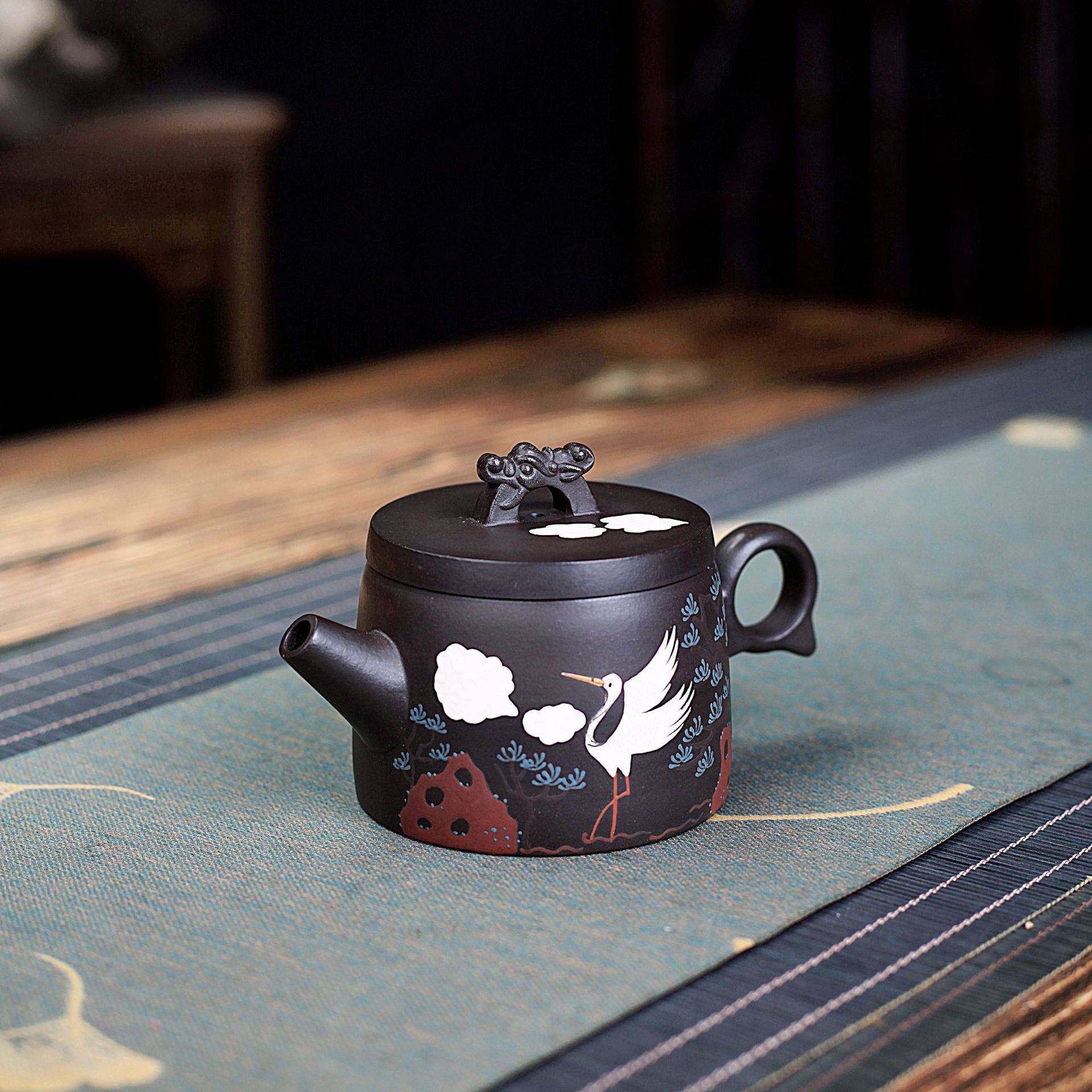 宜兴紫砂壶茶壶茶具原矿黑泥松鹤延年井栏德钟手工制作厂家一件代