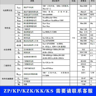 快速晶闸管KK2500A2500V平板式可控硅中频电炉用大电流高耐压现货