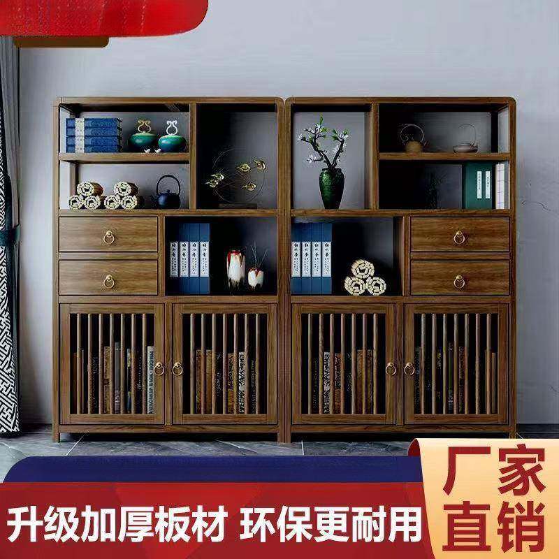 实木博古架储物架橡胶木置物架中式茶具柜子书架落地客厅茶室摆件