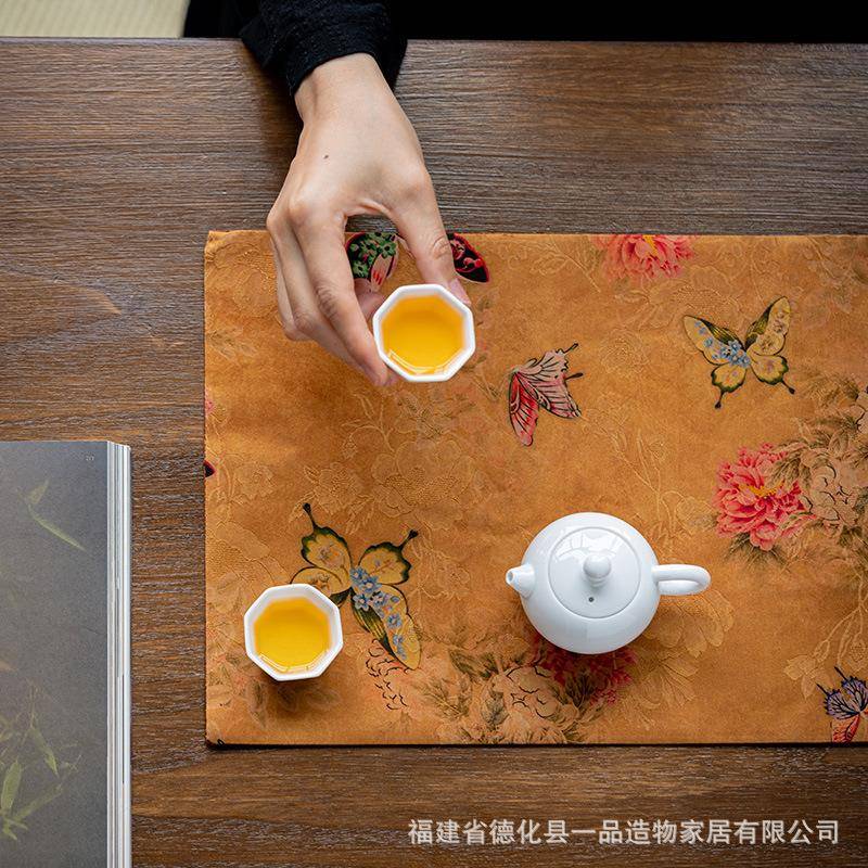 干香云纱老高料席手工桌旗中式双面茶垫品质端茶茶布LYU泡垫