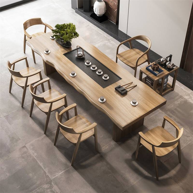 实木茶桌椅组合现代新中式家用茶台禅意泡茶桌原木办公室茶盘一体