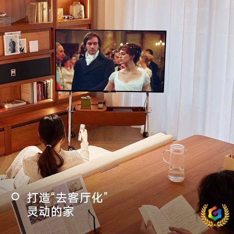 溜溜电视移动支架复古落地可移动实木电视柜边几展架立式落地式桌