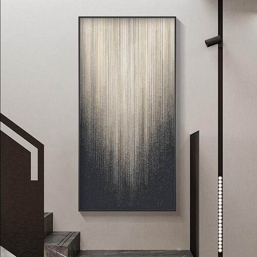现代轻奢玄关装饰画竖版进门画过道走廊壁画光影抽象线条客厅挂画