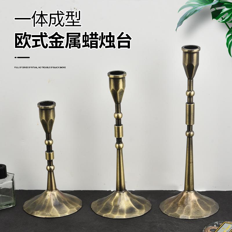 新款高脚蜡烛台摆件欧式圣诞节教堂仿古铜不锈钢烛台跨境现货