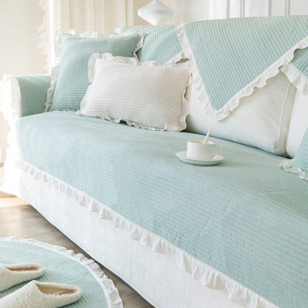 布艺全棉水洗沙发垫防滑靠背坐垫四季通用田园风花边沙发套沙发笠