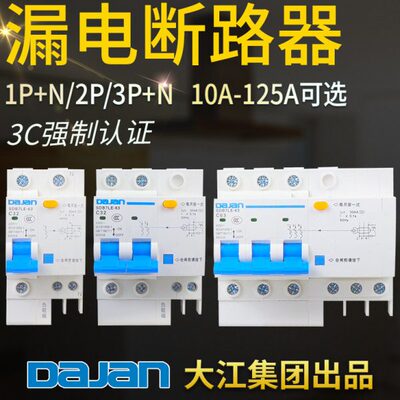 大江漏电开关2P 63A DZ47LE双极32A保护器家用空开触电断路器漏保