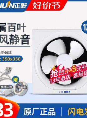 (高档半塑半铁)正野排气扇 12寸超静音超薄百叶窗式换风扇APB30A1