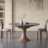 可折叠圆形实木岩板餐桌椅组合家用侘寂风现代简约拉伸桌子