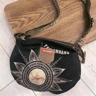 阎双迷你斜挎包女简约手机包时尚 印花帆布单肩包包百搭小背包2677