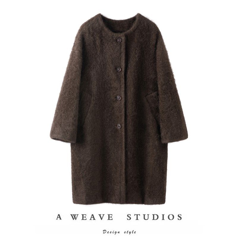 气场全开 大气女主~冬季立领直身暗门襟羊绒中长款大衣外套女