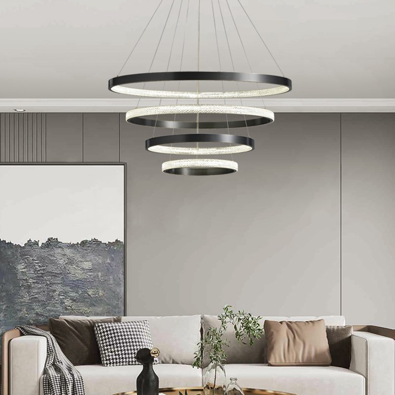 全铜轻奢客厅吊灯极简约现代美式大气圆环形北欧大厅复式楼卧室灯