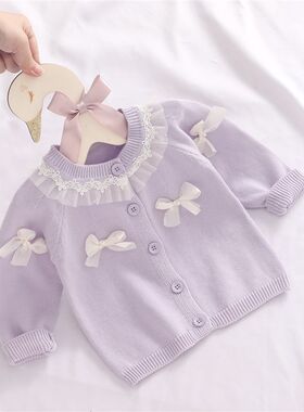 2025新款女孩针织开衫纯棉3岁婴儿毛衣6个月婴儿外衣公主时尚春秋