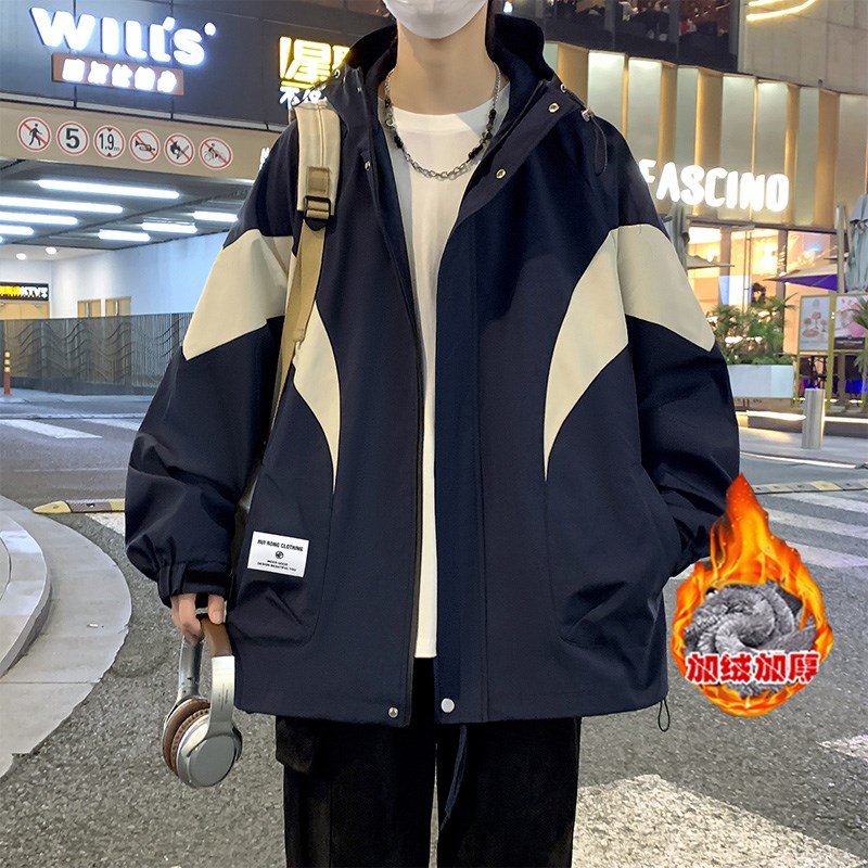秋冬季青少年加绒厚外套男孩羽绒服初高中学生帅气大童冬装冲锋衣