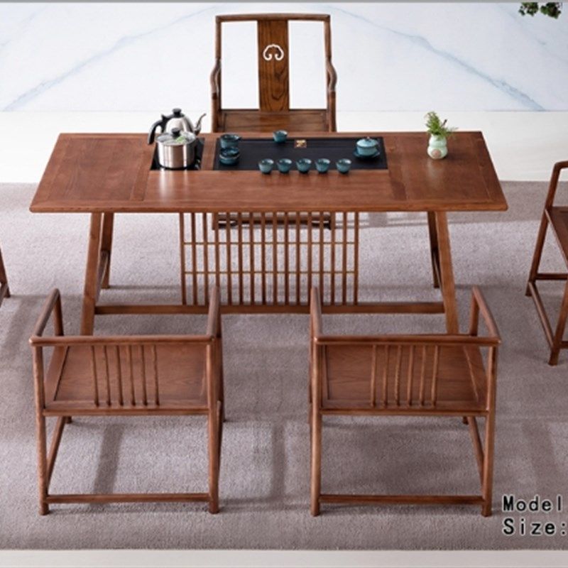 胡桃木实木大板茶桌椅子组合新中式办公室家用原木茶台茶几泡茶桌