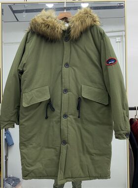 中长款棉服男连帽宽松长款棉衣秋冬保暖工装加大码军绿色大衣外套