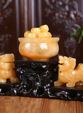 玉器工艺品黄玉风水貔貅摆件米黄玉聚宝盆貔貅摆件开业礼品